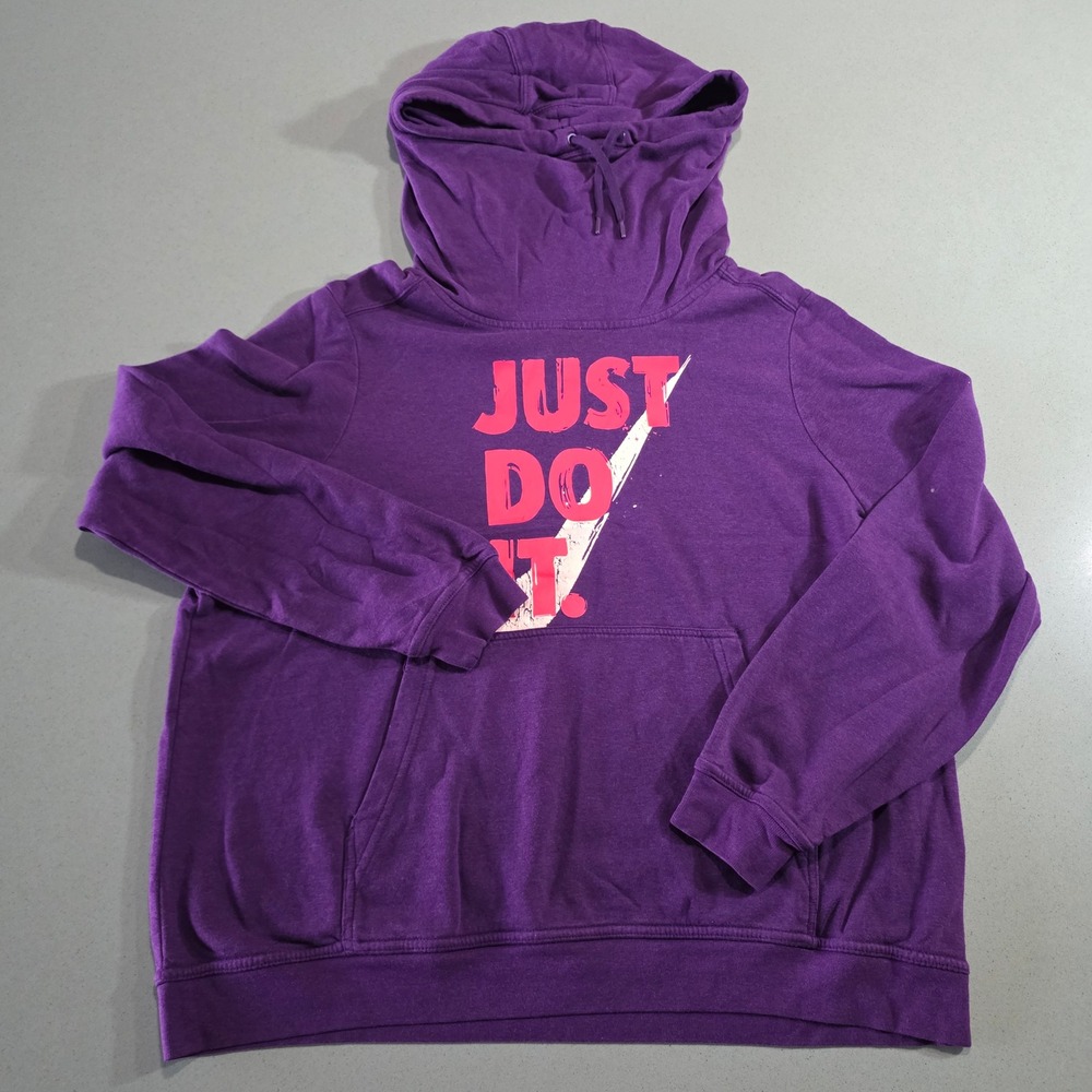 Nike Womens Just Do It Graphic Hoodie Purple Pink Funnel Neck Pullover XL